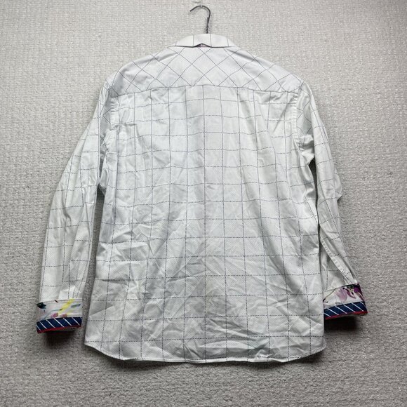 Au Noir White Button Down Shirt Geometric Grid Watercolor Design Men Sz 5 Read - Picture 11 of 14